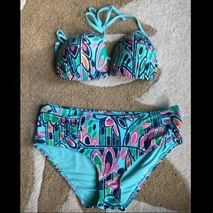 Aerie blue pattern bikini (top AND bottom)